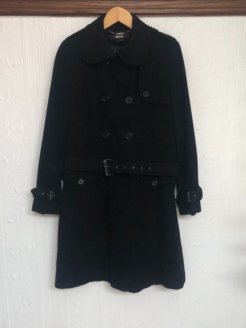 Y2K Donna Karan early 2000 thick black winter wool coat, size 8